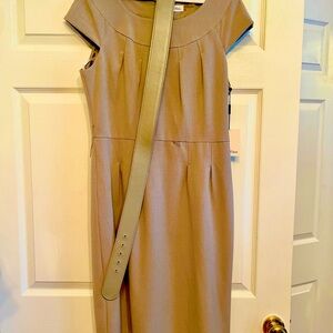 Calvin Klein Light Gray Pleated Sheath Midi Dress